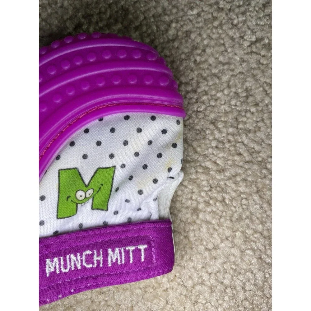 Munch Mitt Baby Teething Mitten Purple Polka Dot Silicone Teether